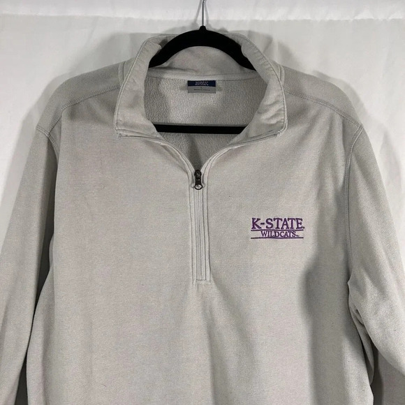 K State Wildcats Sweater Men's Large Grey 1/4 Zip Long Sleeve Mock NeckMV Sport - Picture 2 of 9